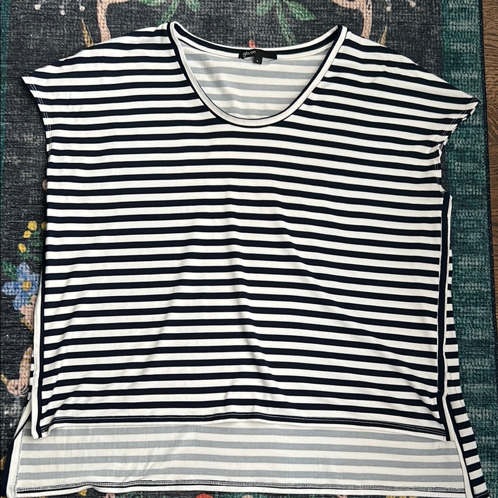 Gibson Look Navy Blue & White Striped Muscle Tee, Size Large